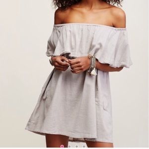 Free people xs off shoulder linen dress grey euc